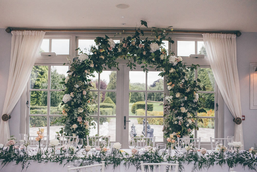 Flower Arch Backdrop Reception Decor Lemore Manor Wedding Helen Jane Smiddy Photography