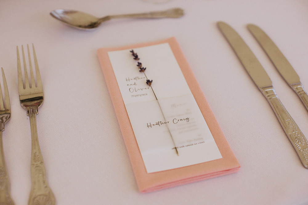 Place Setting Menu Lavender Marquee Wedding Wales Fox & Bear Photography