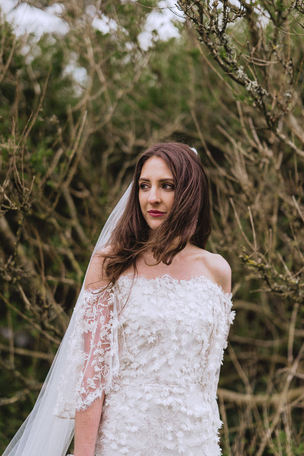 Bride Bridal Dress Gown Marchesa Applique Texture Veil Marquee Wedding Wales Fox & Bear Photography