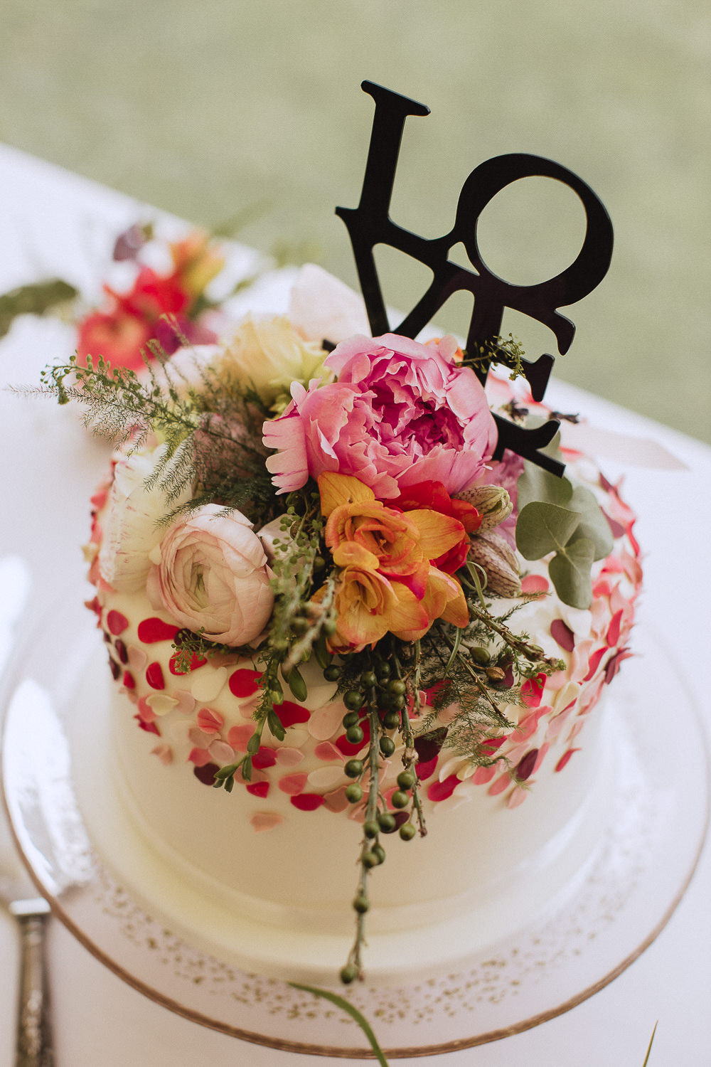 Floral Cake LOVE Topper Marquee Wedding Wales Fox & Bear Photography