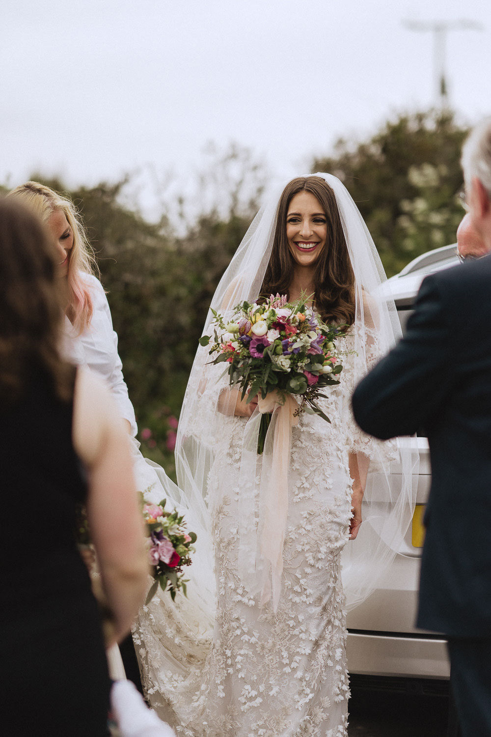 Bride Bridal Dress Gown Marchesa Applique Texture Veil Marquee Wedding Wales Fox & Bear Photography