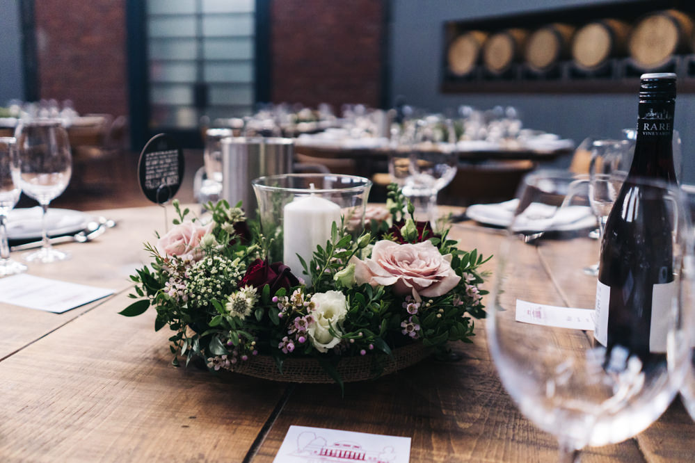 Centrepiece Flowers Wreath Candle Newcastle Wedding Sally T Photography