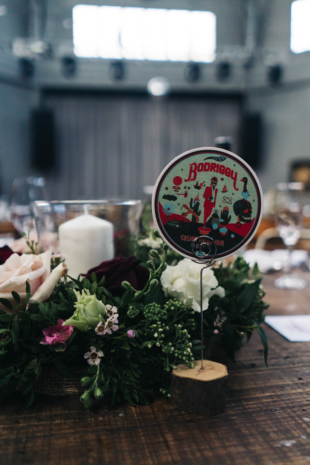 Centrepiece Flowers Wreath Candle Table Name Beer Mat Newcastle Wedding Sally T Photography