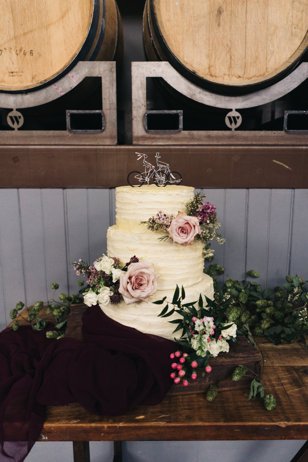 Buttercream Cake Flowers Bicycle Topper Newcastle Wedding Sally T Photography