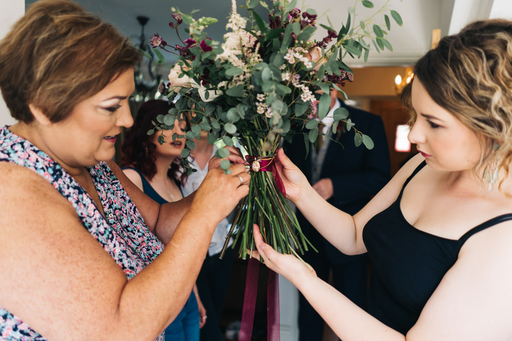 Bouquet Flowers Bride Bridal Burgundy Cream Rose Astilbe Eucalyptus Newcastle Wedding Sally T Photography