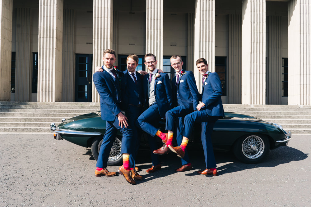 Groom Groomsmen Suits Naby Red Tie Socks Newcastle Wedding Sally T Photography