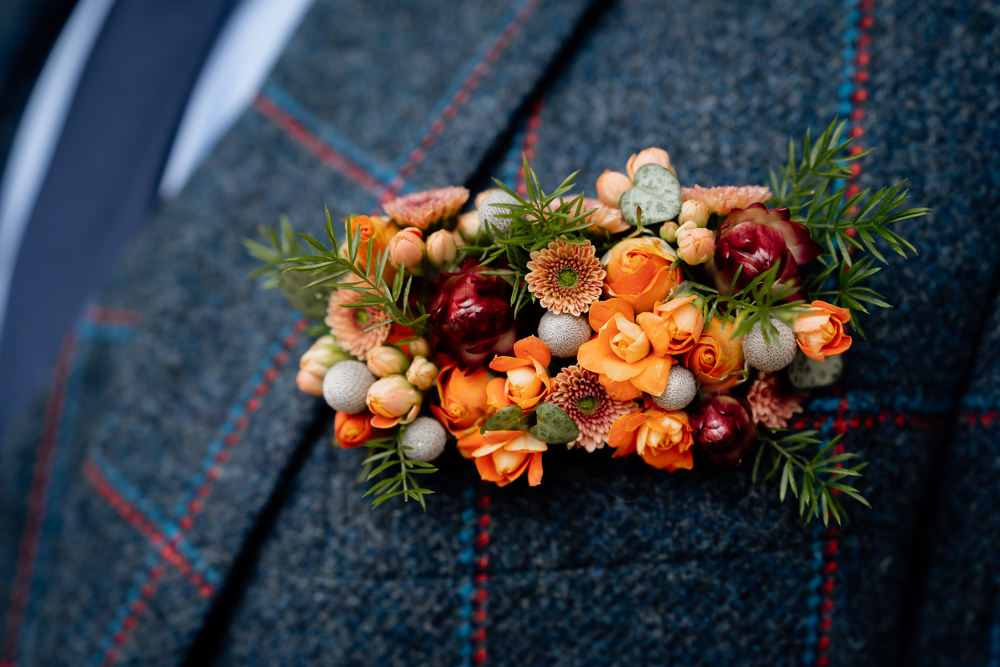 Groom Pocket Buttonhole Flowers Orange Blue Wedding Steph Kiely Photography