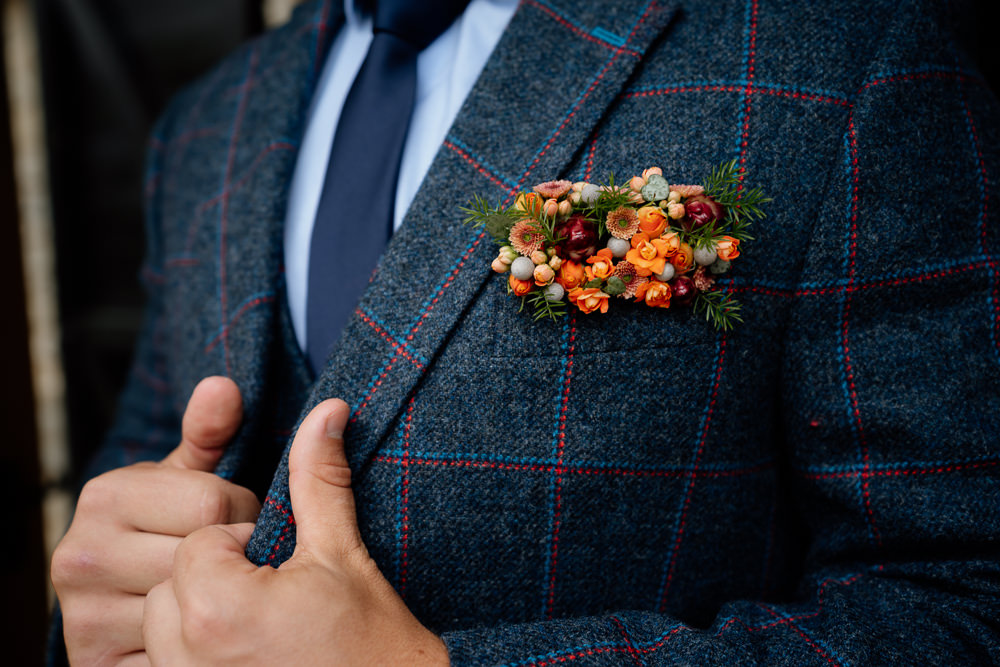 Groom Pocket Buttonhole Flowers Orange Blue Wedding Steph Kiely Photography