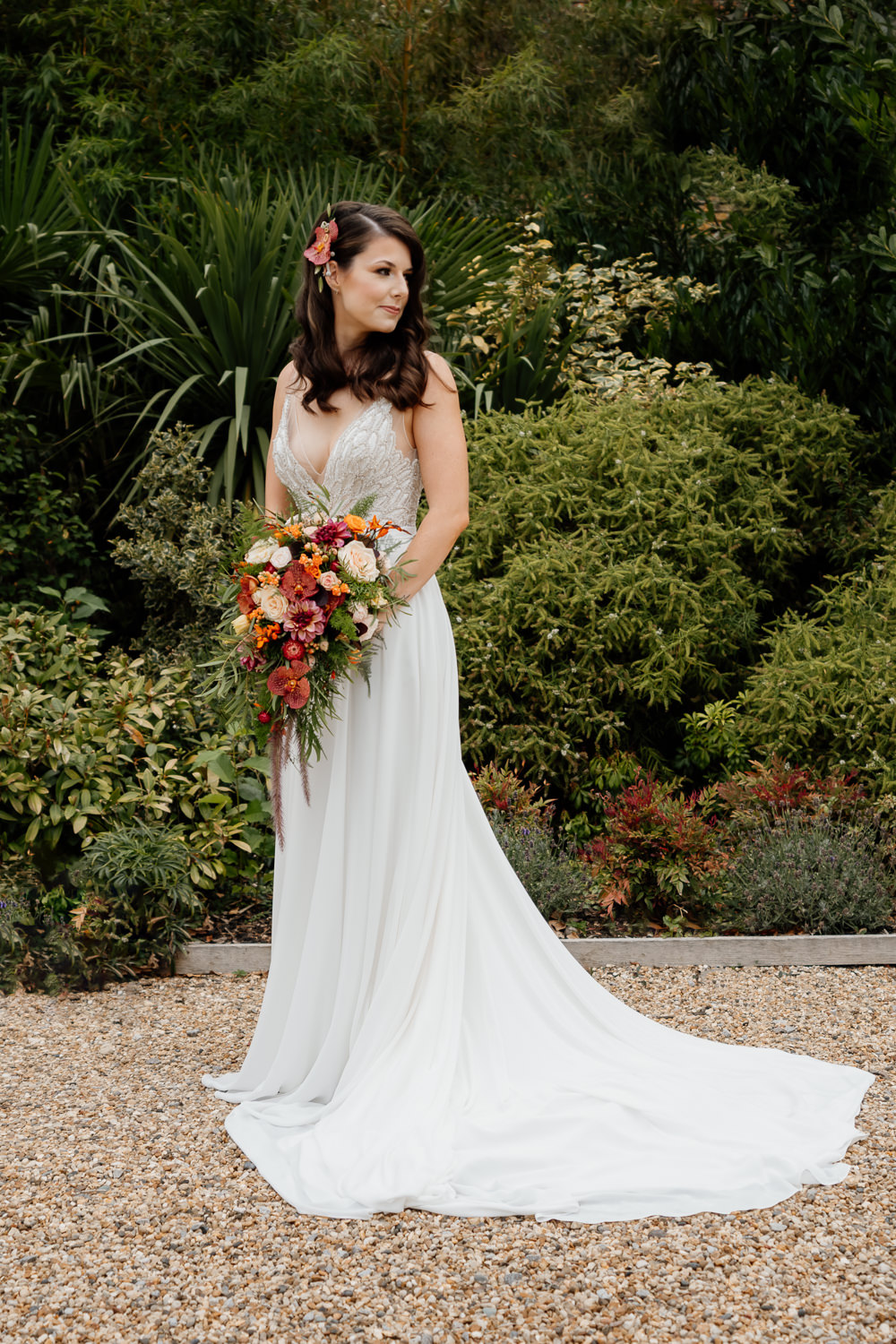 Bride Bridal Dress Gown Justin Alexander Straps Train Orange Blue Wedding Steph Kiely Photography