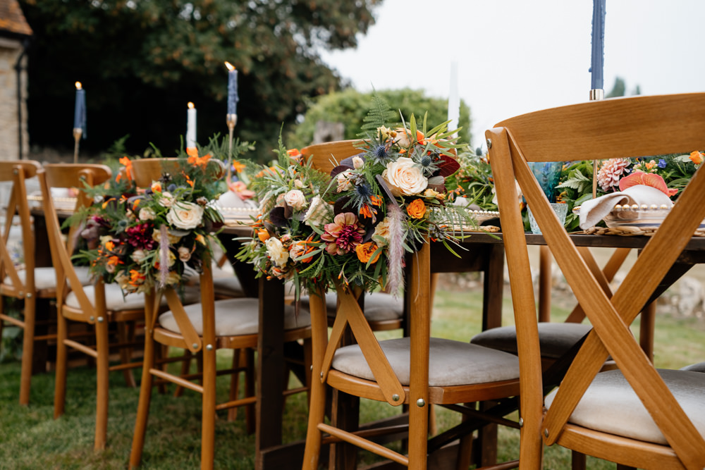 Chair Flowers Orange Blue Wedding Steph Kiely Photography