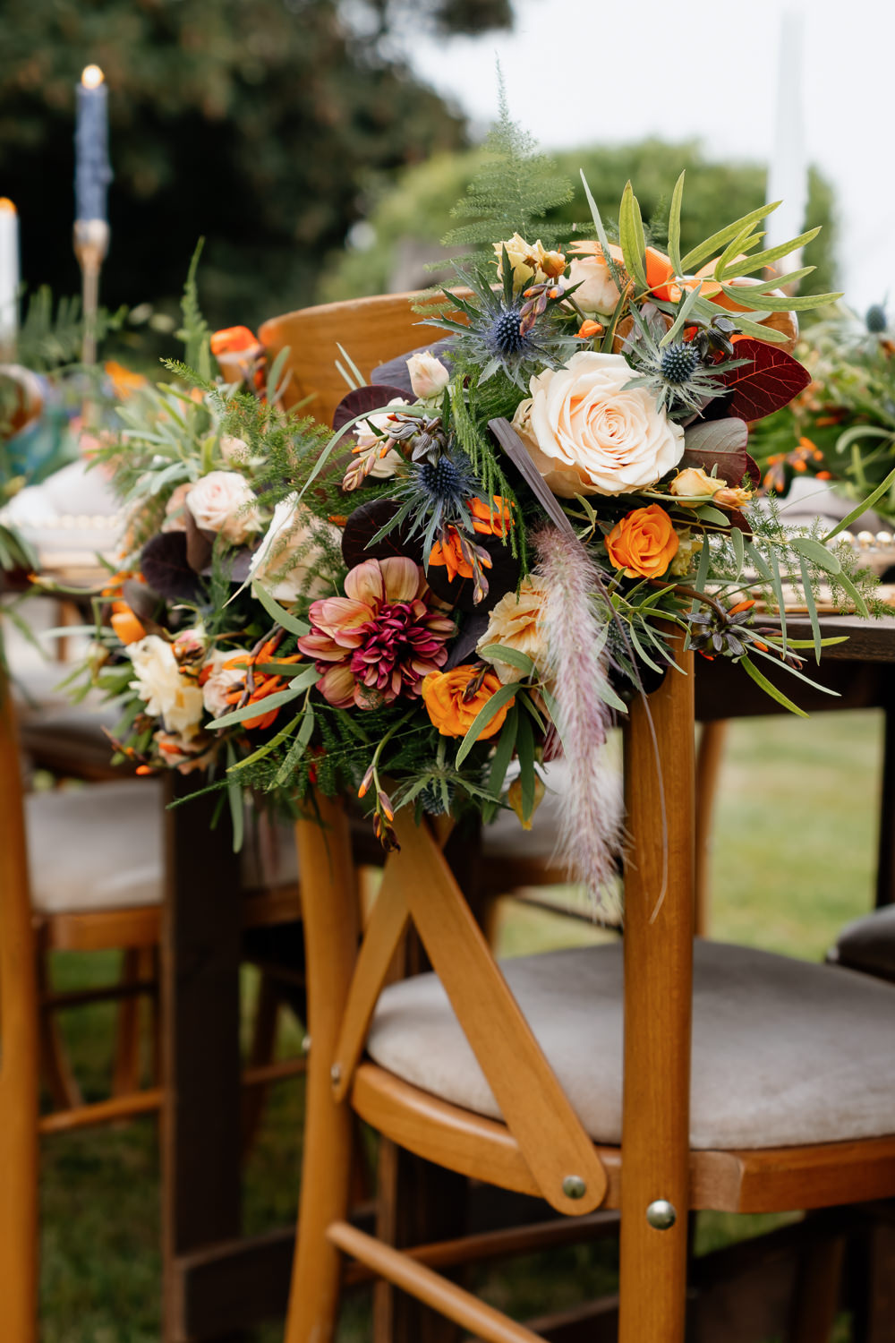 Chair Flowers Orange Blue Wedding Steph Kiely Photography