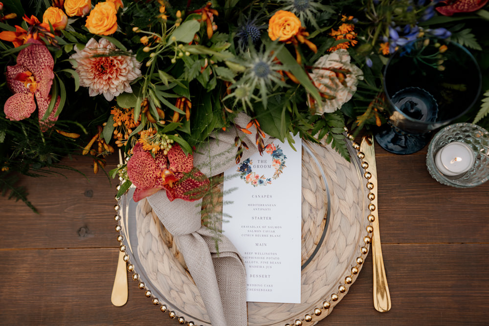 Napkin Knot Place Setting Decor Orange Blue Wedding Steph Kiely Photography