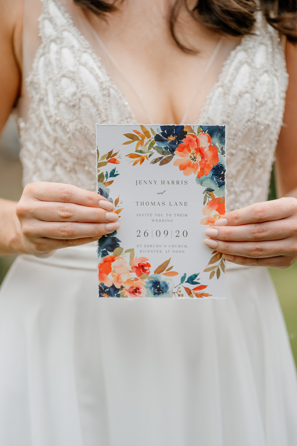 Painted Floral Stationery Invite Invitation Orange Blue Wedding Steph Kiely Photography