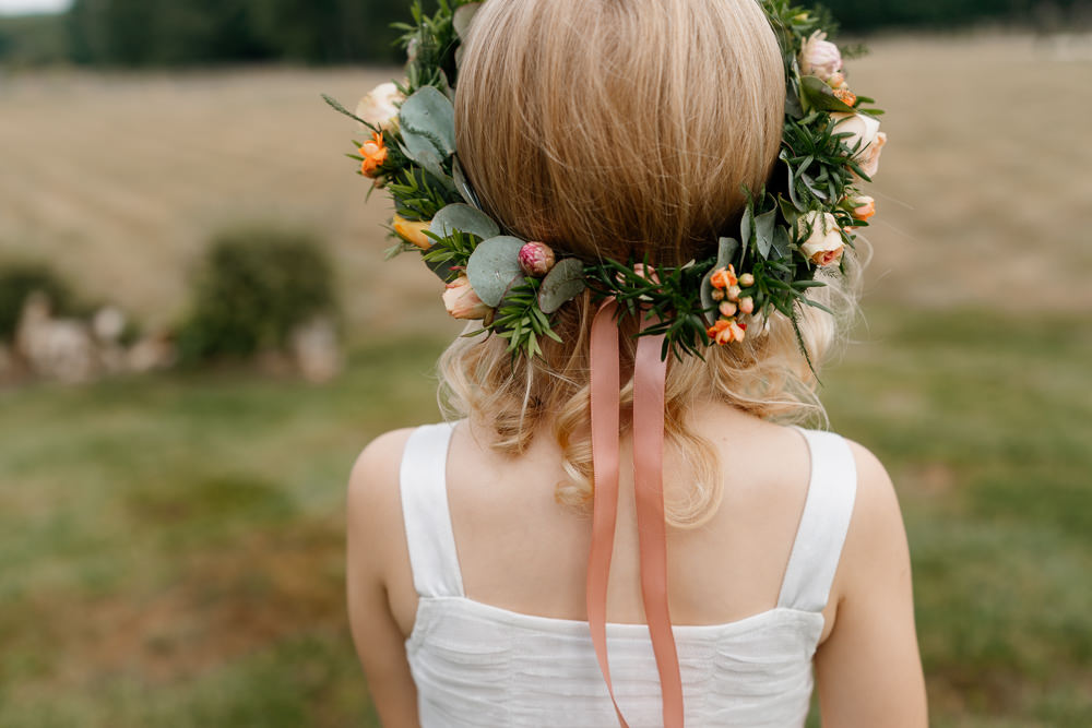 Flower Girl Flower Crown Orange Blue Wedding Steph Kiely Photography