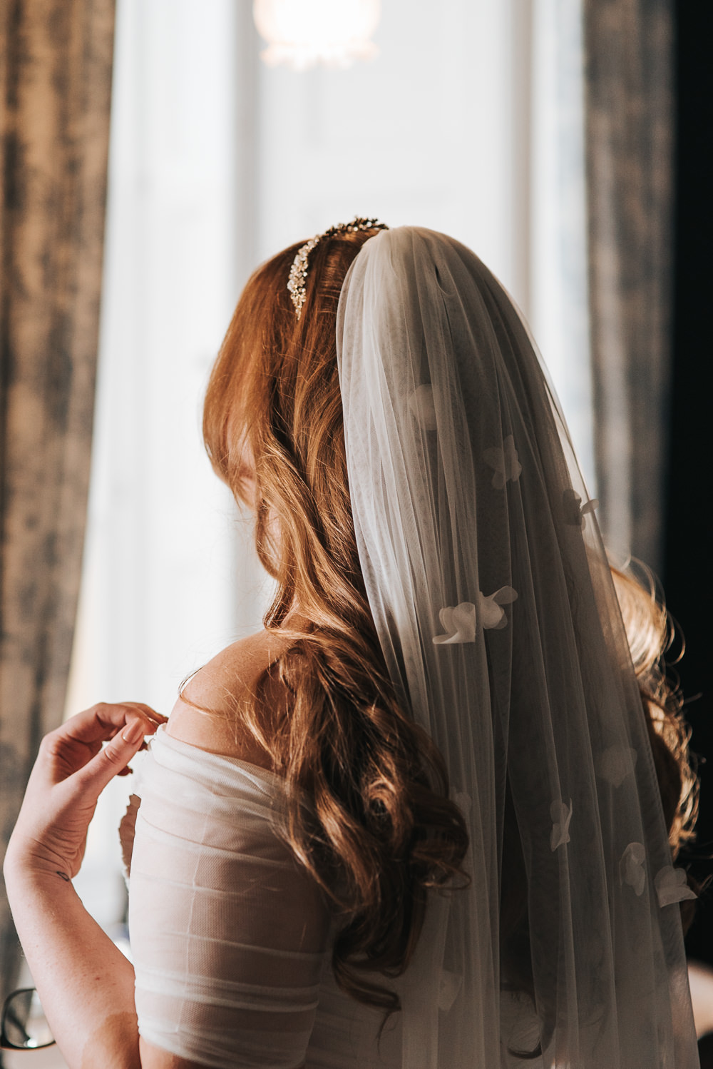 Bride Bridal Veil Petal Long Prestwold Hall Wedding Pear & Bear Photography