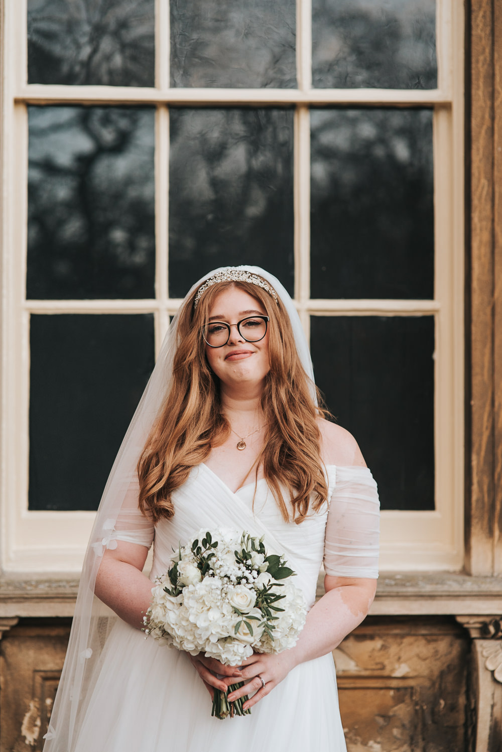 Bride Bridal Hair Make Up Glasses Veil Prestwold Hall Wedding Pear & Bear Photography