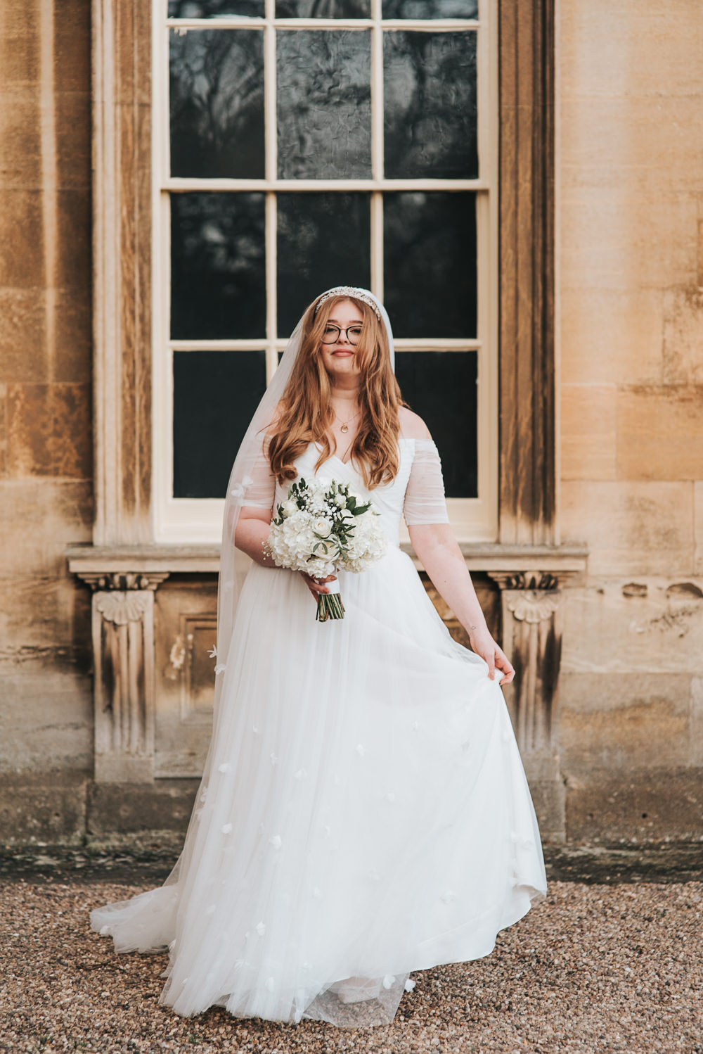 Dress Gown Bride Bridal Sleeves Train Tulle Prestwold Hall Wedding Pear & Bear Photography