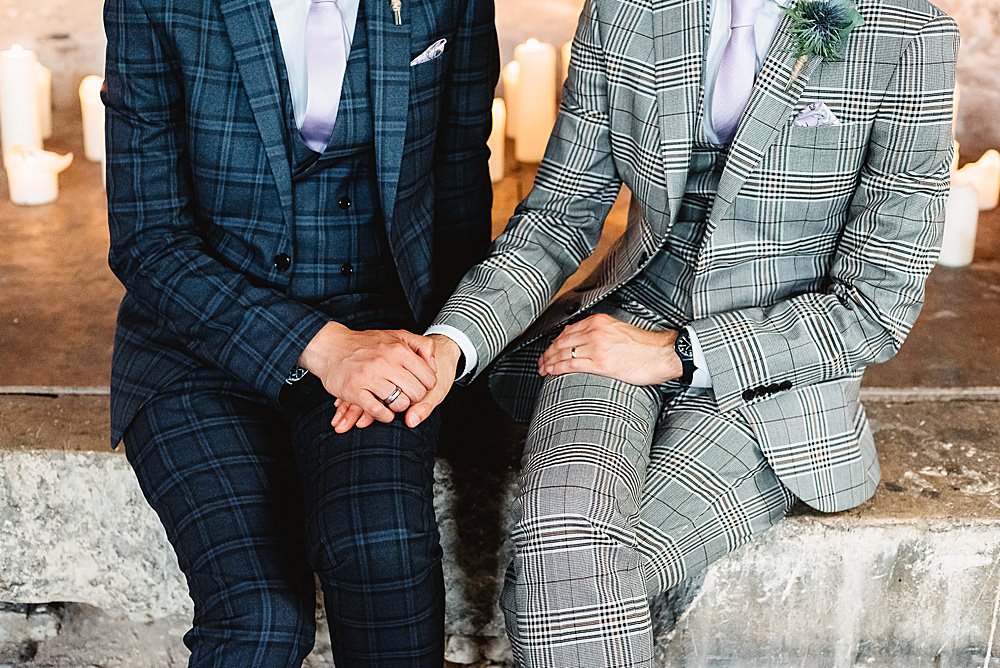 Groom Suit Grey Check Navy Pink Lilac Tie South London Wedding Fiona Kelly Photography