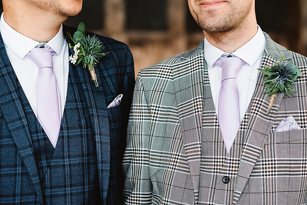 Groom Suit Grey Check Navy Pink Lilac Tie South London Wedding Fiona Kelly Photography