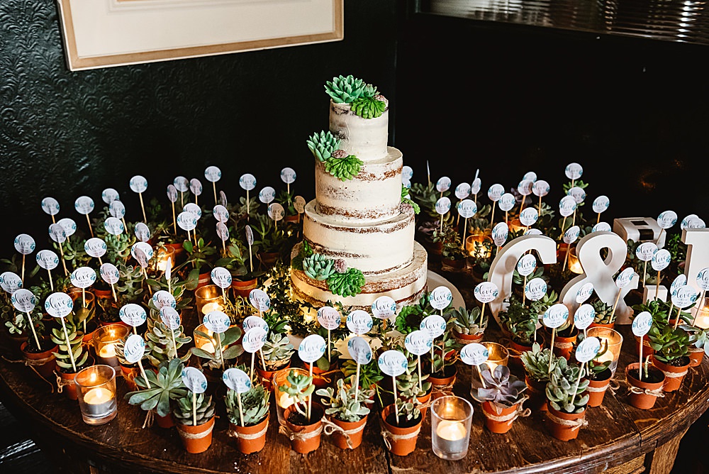 Semi Naked Cake Succulent Favours South London Wedding Fiona Kelly Photography