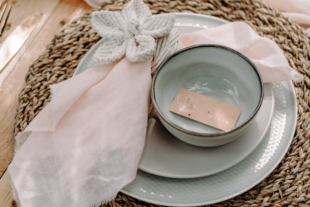 Place Setting Napkin Flower Sustainable Wedding Ideas EKR Pictures