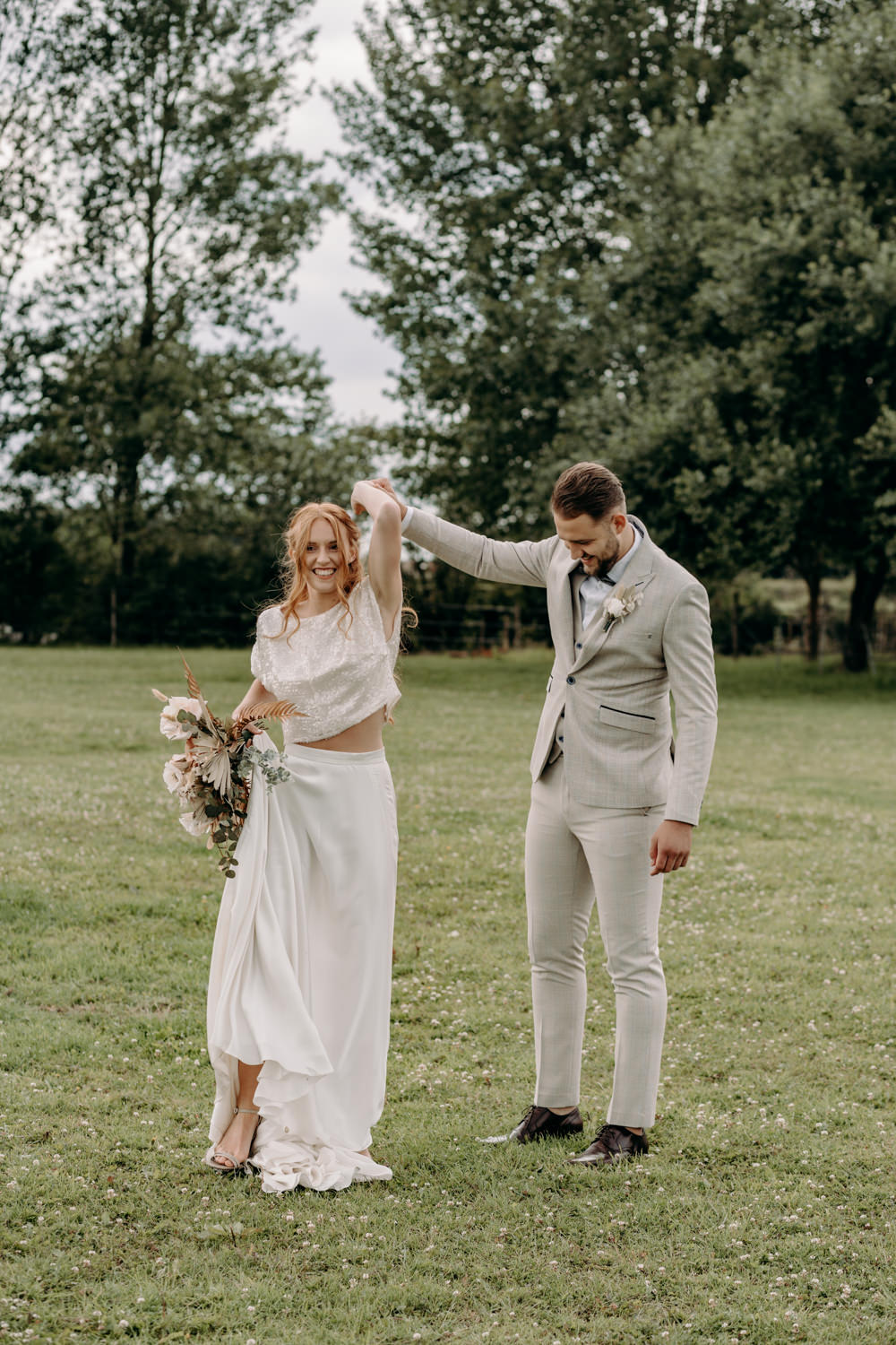 Dress Gown Bride Bridal Two Piece Separates Sequin Top Sustainable Wedding Ideas EKR Pictures