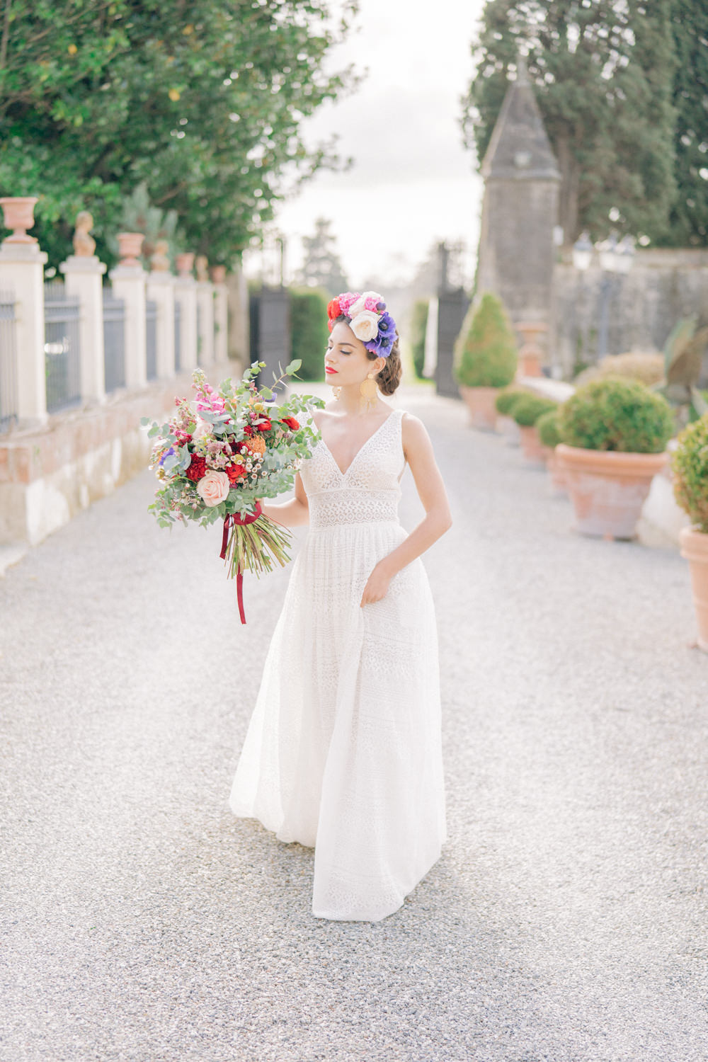 Dress Gown Bride Bridal Lace Straps Tuscan Wedding Ideas Giuseppe Giovannelli