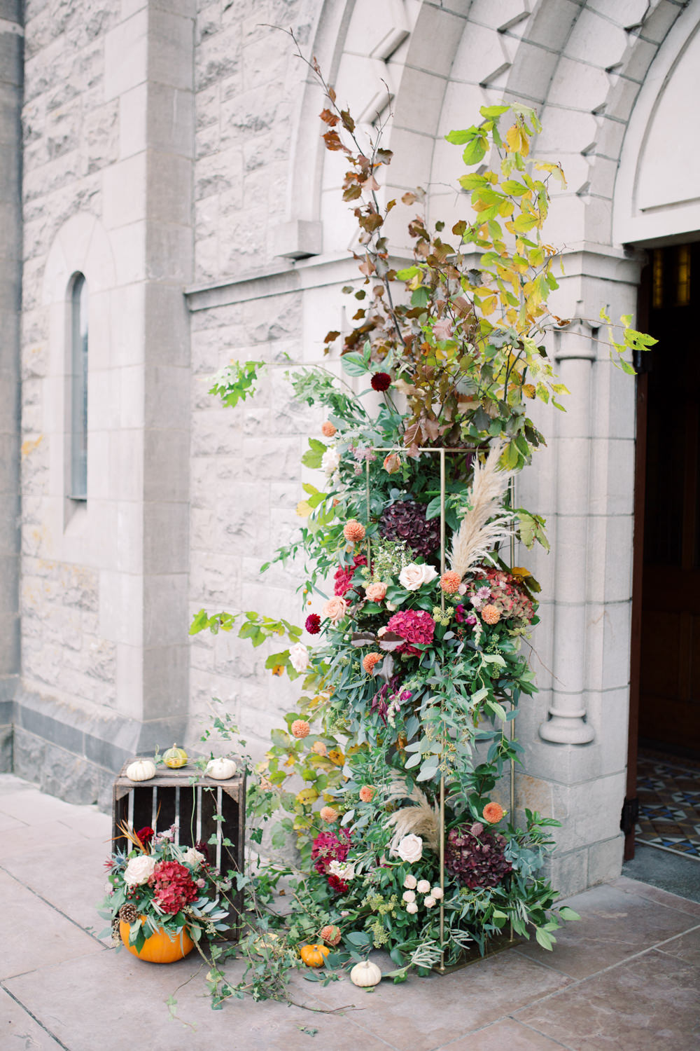 Flower Arch Greenery Foliage Pampas Grass Autumn Halloween Wedding Hannah Mckernan