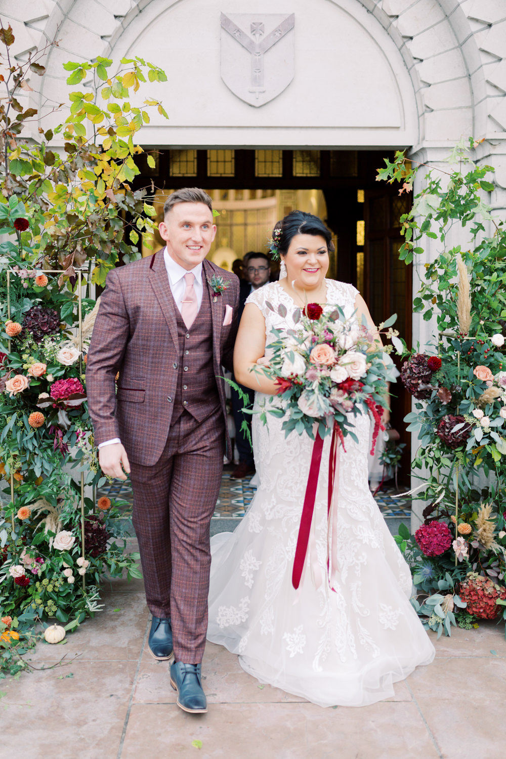 Autumn Halloween Wedding Hannah Mckernan Flower Arch Greenery Foliage Pampas Grass
