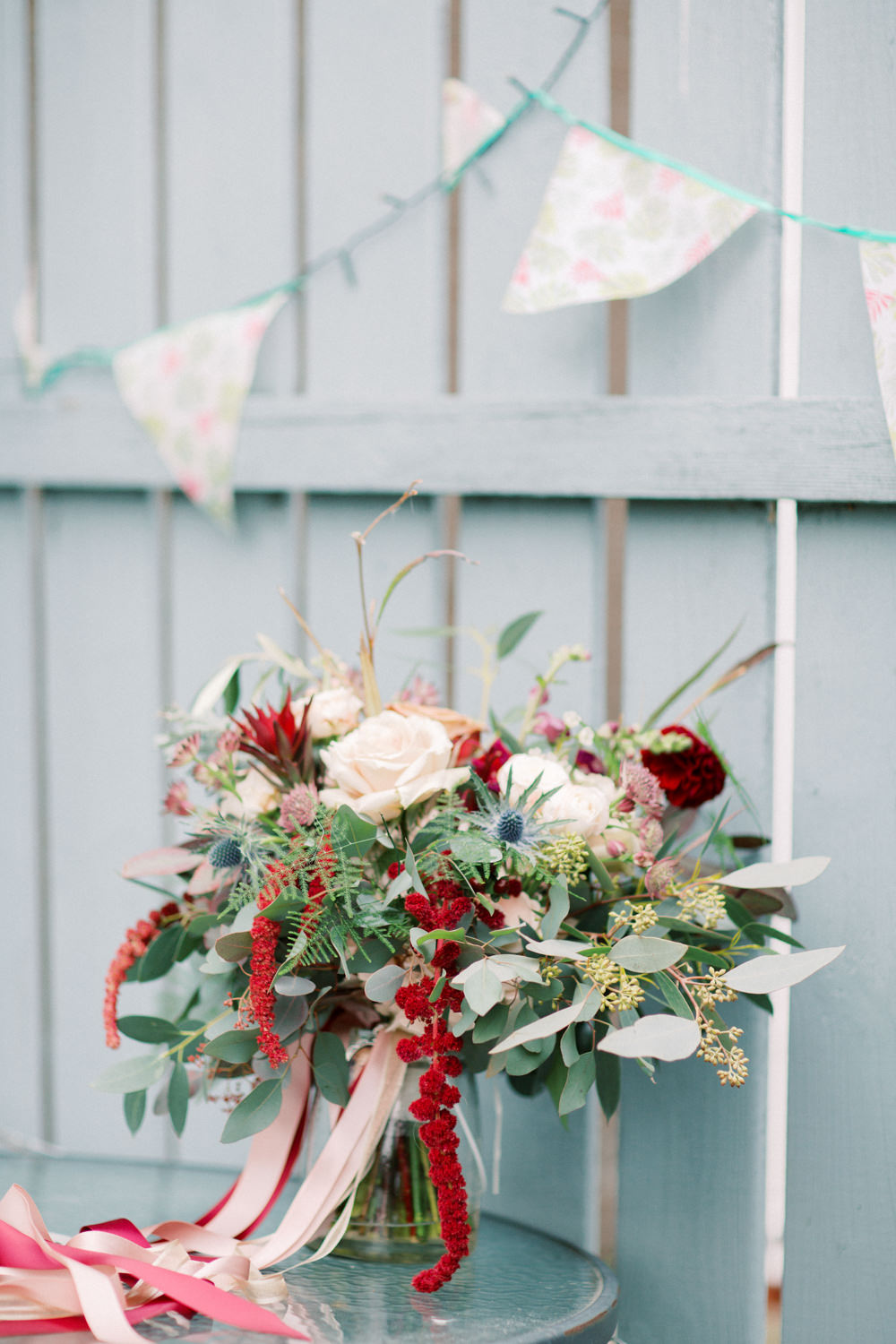 Bouquet Flowers Bride Bridal Eucalyptus Red Rose Amaranthus Autumn Halloween Wedding Hannah Mckernan