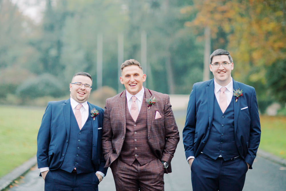 Groom Suit Brown Check Pink Tie Groomsmen Autumn Halloween Wedding Hannah Mckernan