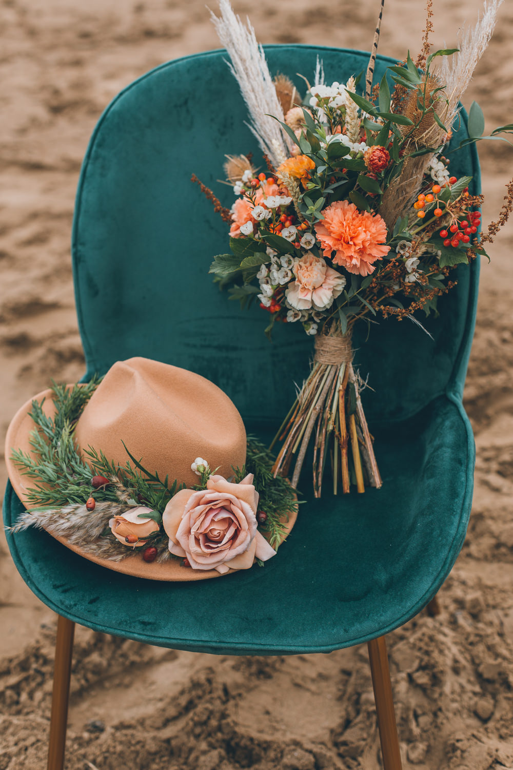 Bride Bridal Fedora Hat Flowers Bouquet Beach Wedding UK Maria Madison Photographer