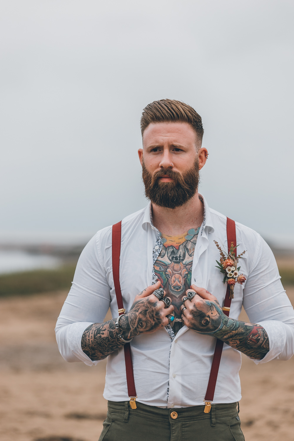 Groom Braces Beach Wedding UK Maria Madison Photographer