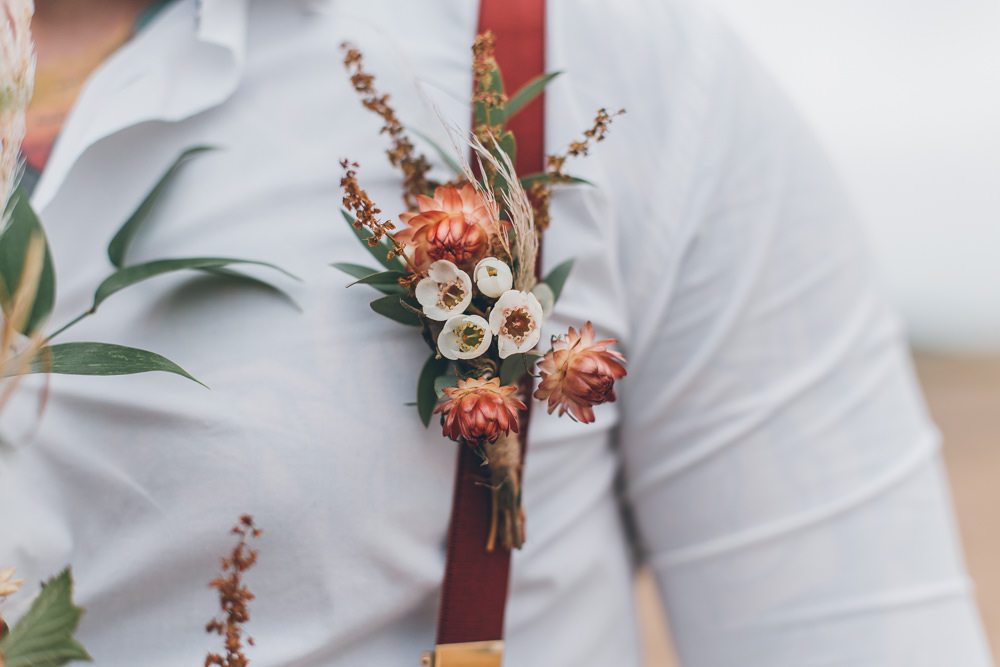 Groom Buttonhole Flowers Beach Wedding UK Maria Madison Photographer
