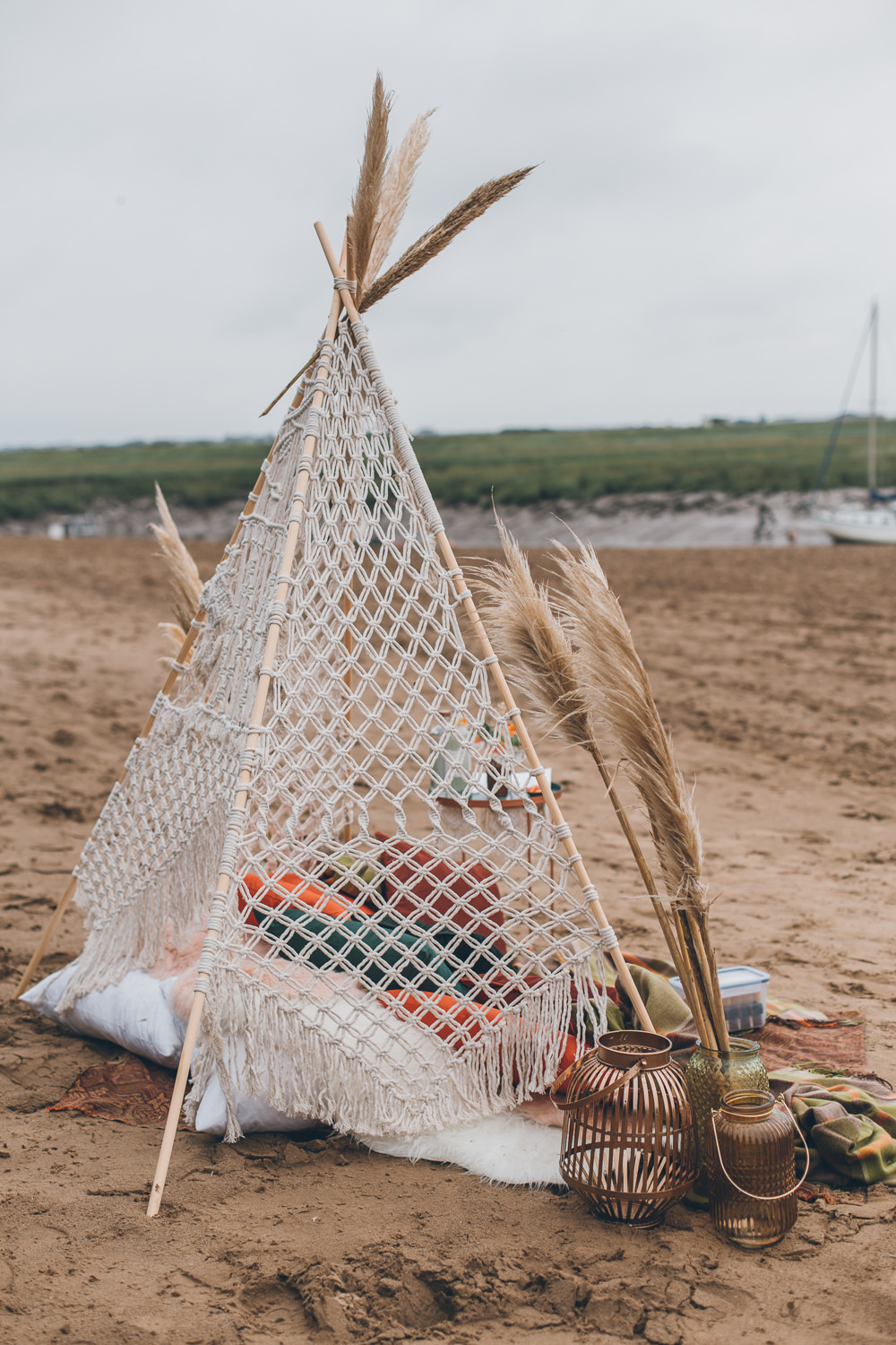 Tipi Seating Area Boho Beach Wedding UK Maria Madison Photographer