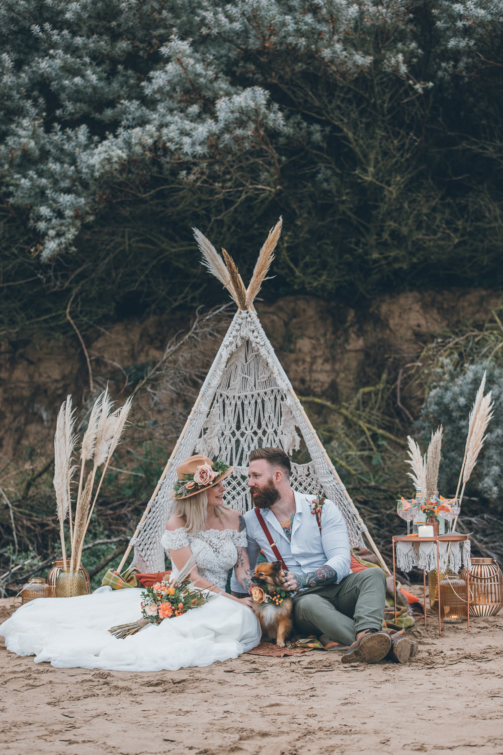 Beach Wedding UK Maria Madison Photographer Tipi Seating Area Boho
