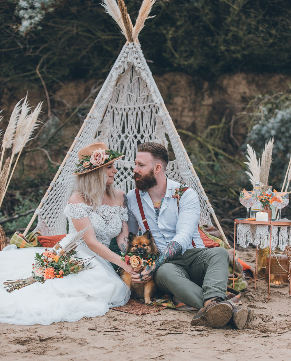 Beach Wedding UK Maria Madison Photographer Tipi Seating Area Boho