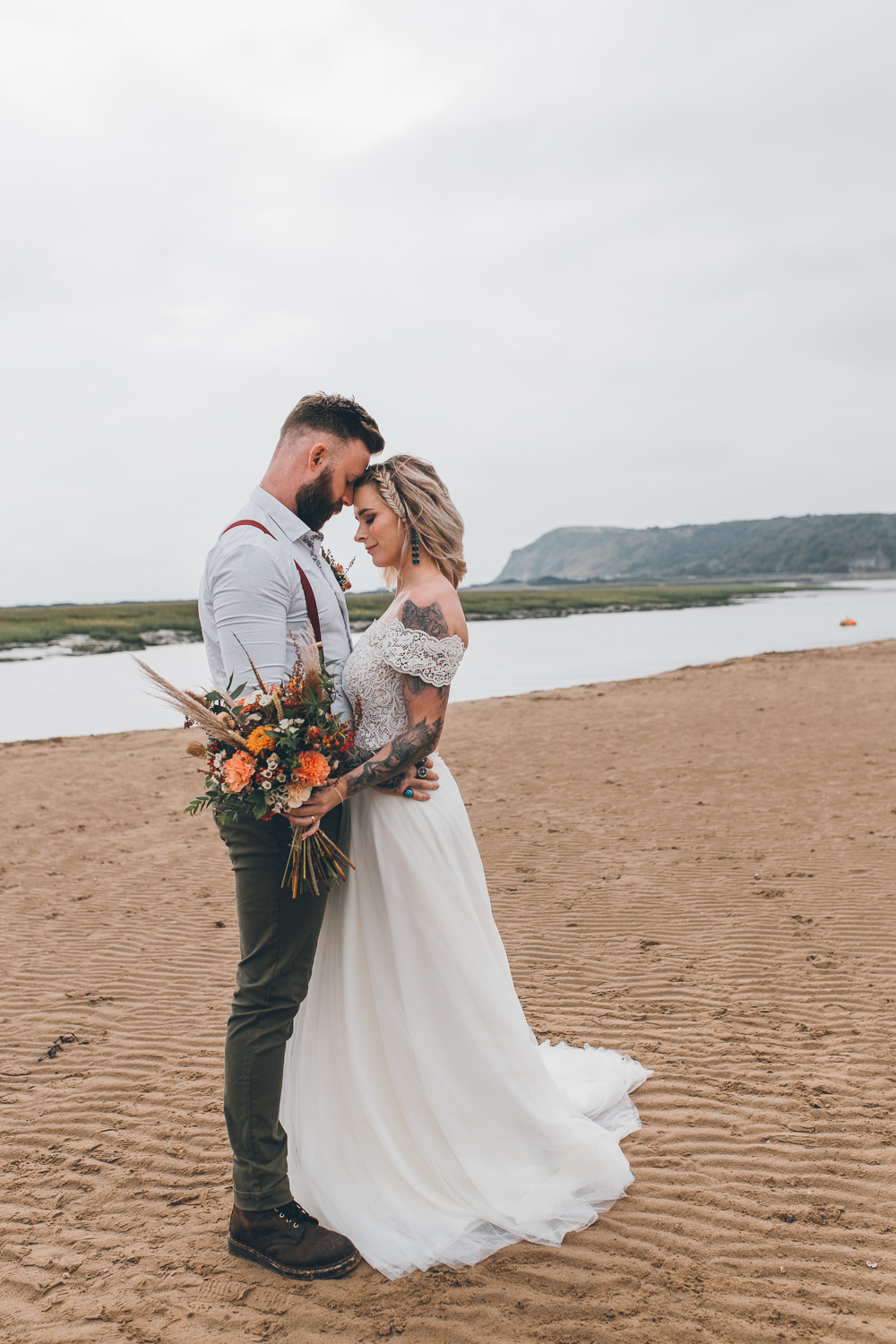 Dress Gown Bride Bridal Off Shoulder Bardot Beach Wedding UK Maria Madison Photographer