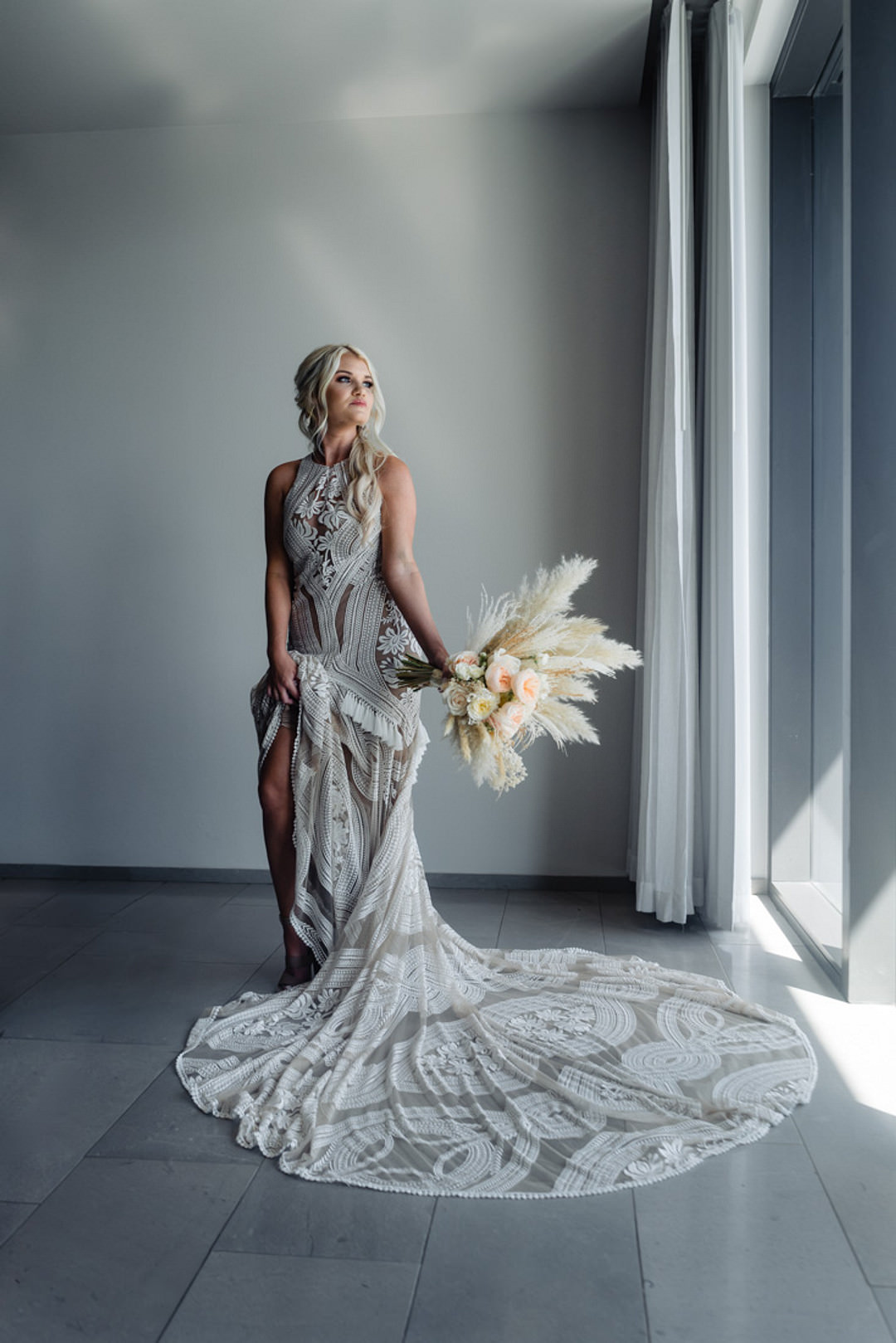 Dress Gown Bride Bridal Lace Rue de Seine Bohemian Mexico Wedding Fabi Rosas Cabo Wedding Photographer