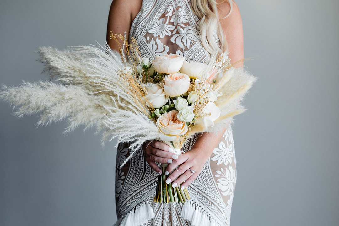 Rose Pampas Grass Bouquet Flowers Bride Bridal Bohemian Mexico Wedding Fabi Rosas Cabo Wedding Photographer