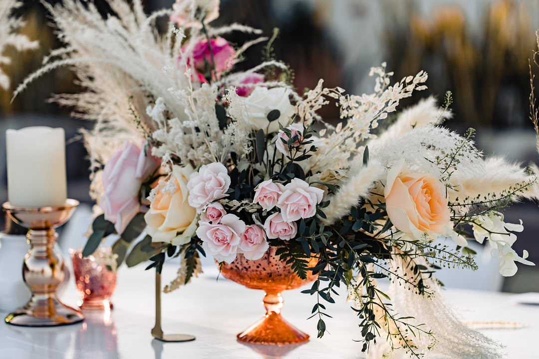 Centrepiece Decor Flowers Pampas Grass Bohemian Mexico Wedding Fabi Rosas Cabo Wedding Photographer