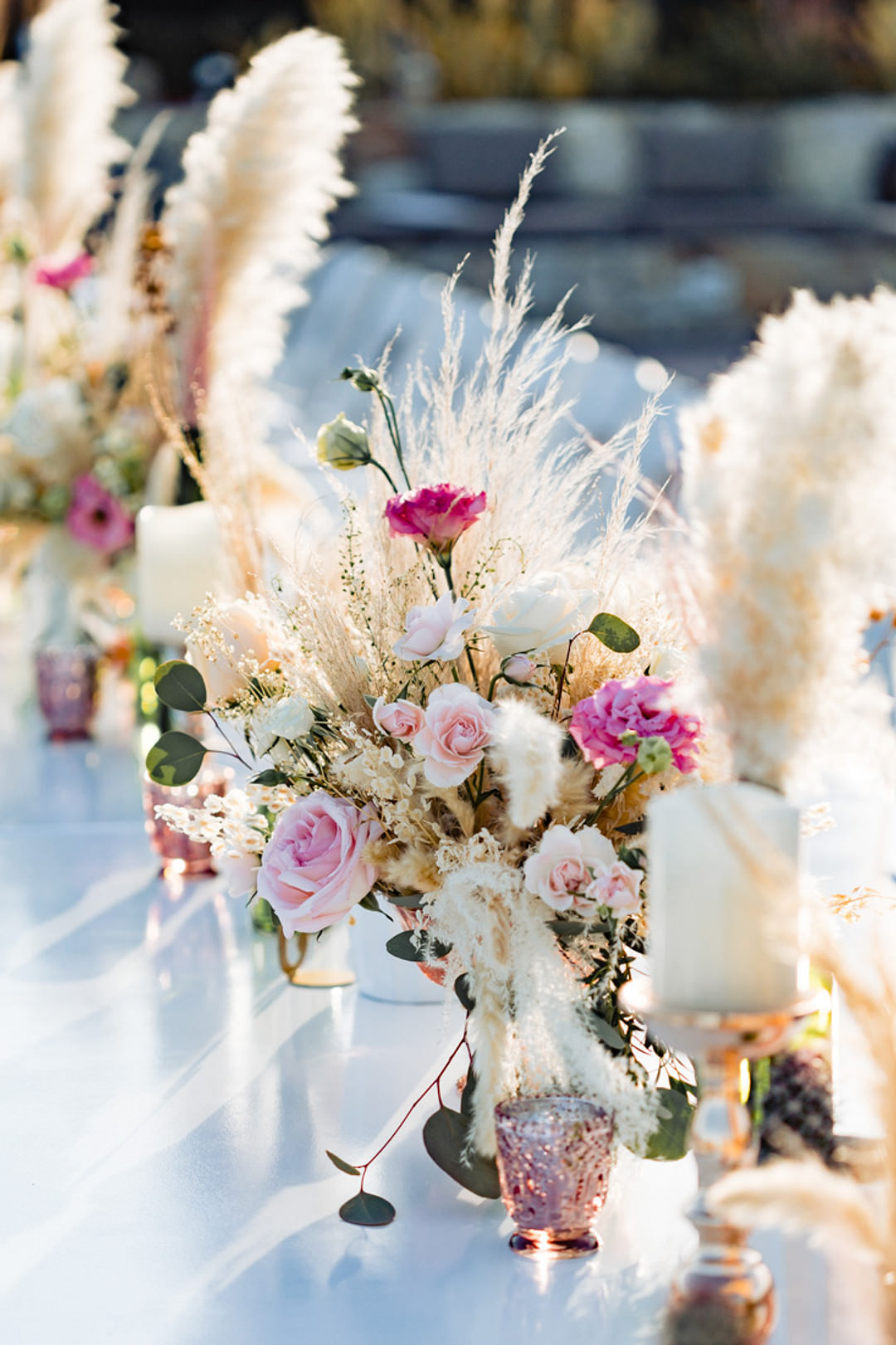 Centrepiece Decor Flowers Pampas Grass Bohemian Mexico Wedding Fabi Rosas Cabo Wedding Photographer