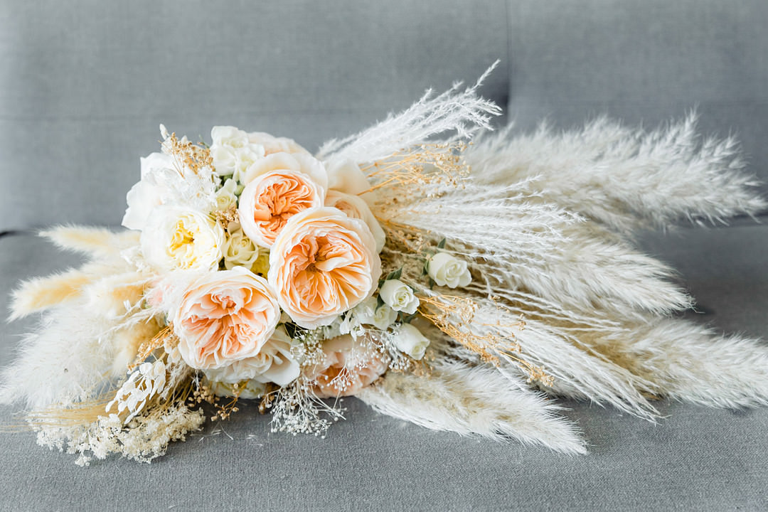 Rose Pampas Grass Bouquet Flowers Bride Bridal Bohemian Mexico Wedding Fabi Rosas Cabo Wedding Photographer