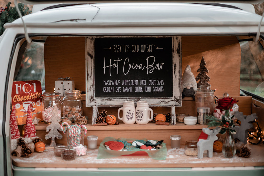 Hot Chocolate Drinks Bar Station Christmas Engagement Avalon Photography