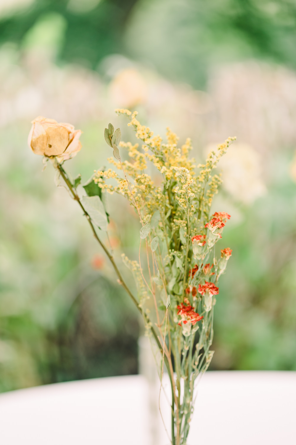 Wild Flowers Vase Bottle Garden Wedding Reception Jade Touron Photography
