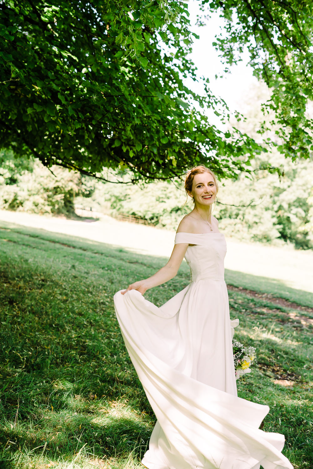 Dress Gown Bride Bridal Off Shoulder Bardot Garden Wedding Reception Jade Touron Photography
