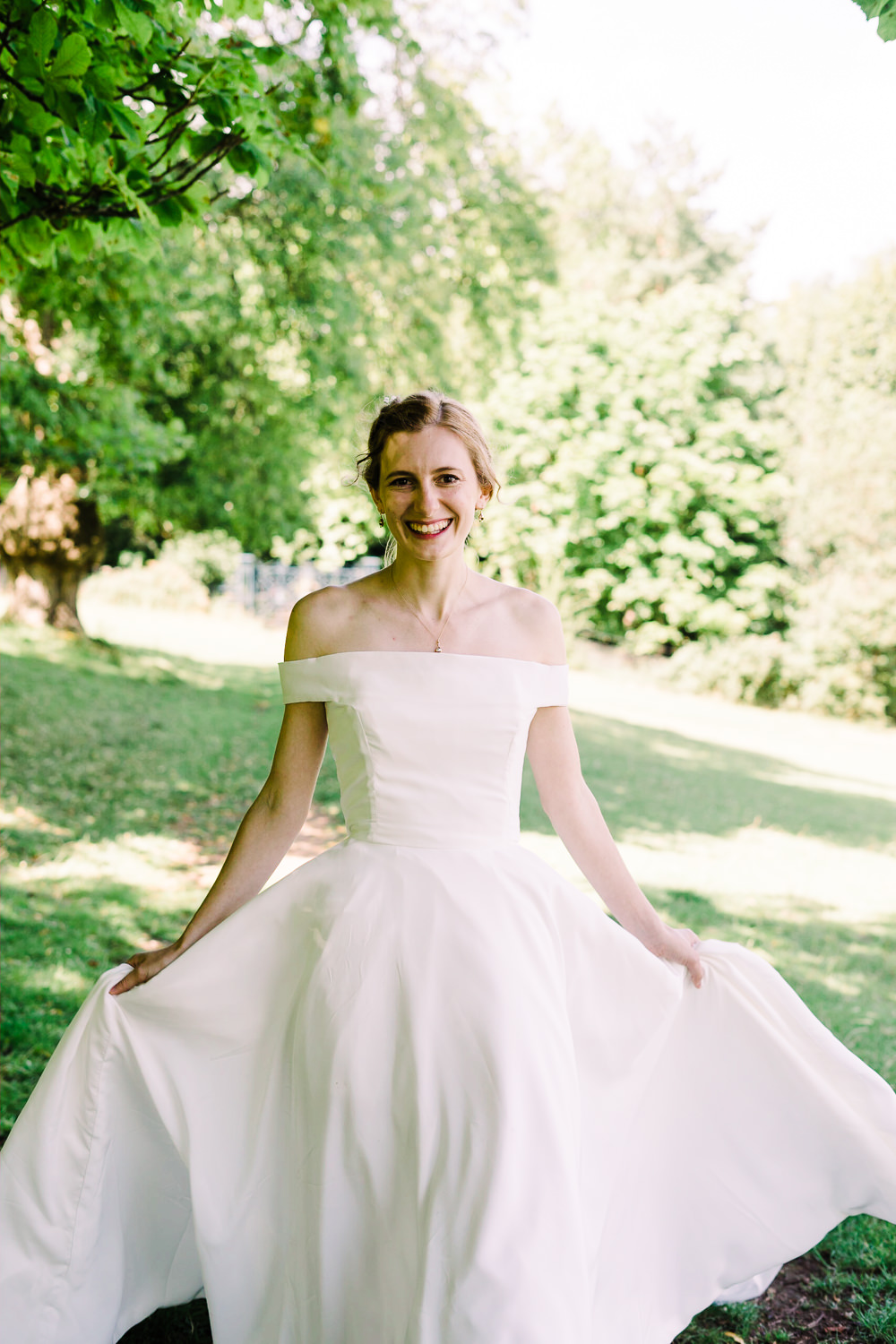 Dress Gown Bride Bridal Off Shoulder Bardot Garden Wedding Reception Jade Touron Photography