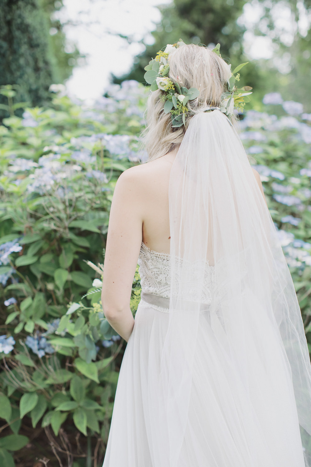 Dress Gown Bride Bridal Floaty Strapless Veil Flower Crown Hide Sheffield Wedding Sasha Lee Photography