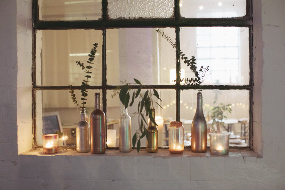 Spay Painted Bootle Decor Flowers Hide Sheffield Wedding Sasha Lee Photography