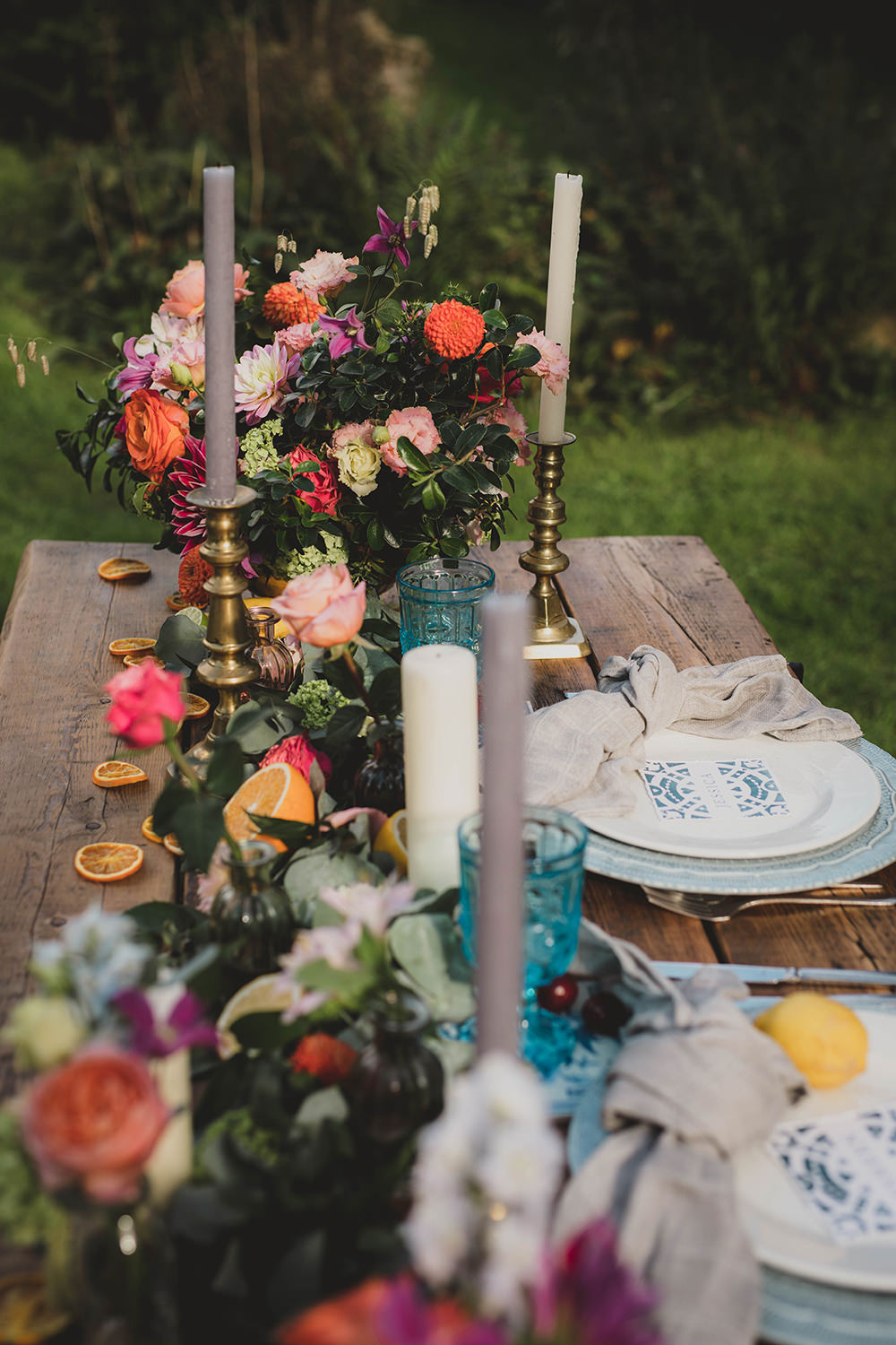 Jervaulx Abbey Wedding Ideas Laura Adams Photography Table Tablescape Decor Colourful Flowers Candles